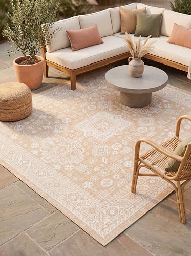 Rugs.com Outdoor Aztec Collection Rug – 8 Ft Square Natural Flatweave Rug Perfect for Living Rooms, Kitchens, Entryways by Rugscom