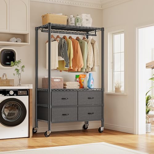 Raybee Rolling Clothes Rack, Portable Closet, 4 Drawers 4 Shelves, 450LBS - Image 2
