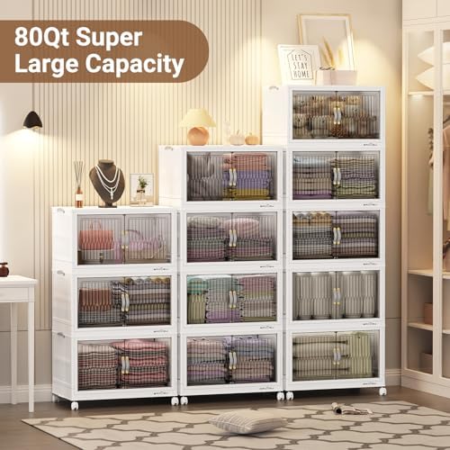 BROVIEW 320Qt Stackable Storage Bins with Lid for Home Dorm, 4Pack White - Image 5