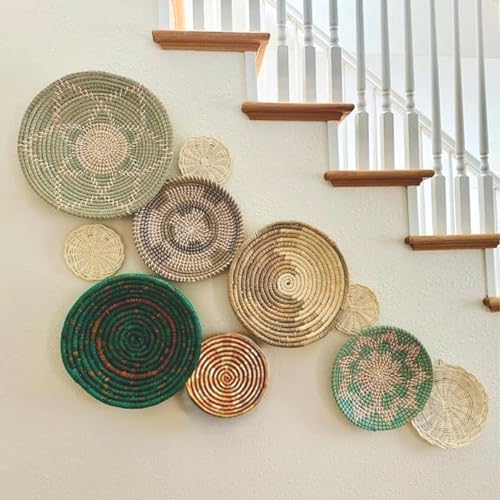 Wicker Basket Wall Decor Set of 10 with Loops, Seagrass, Handmade - Image 6