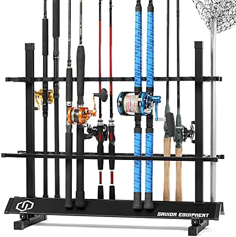 Savior Equipment Fishing Rod Rack Holder Organizer, 24-48 Slots to Hold Fresh Salt Water Spinning Rods & Reel Combo, Lightweight Aluminum Vertical Fish Pole Garage Storage Ground Display Stand by SaviorEquipment