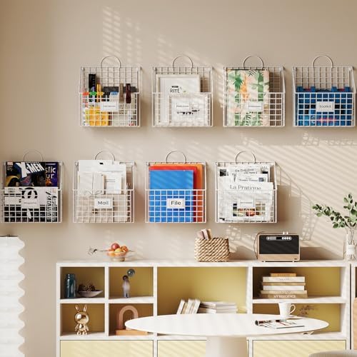 4 Packs Hanging Wall File Organizer with Hooks, Magazine Rack ,Mail Basket - Image 7