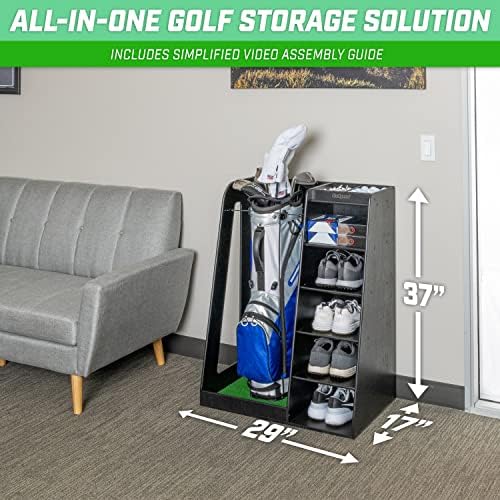 GoSports Premium Wooden Golf Bag Organizer and Storage Rack - Black, White or Brown Finish - Image 5