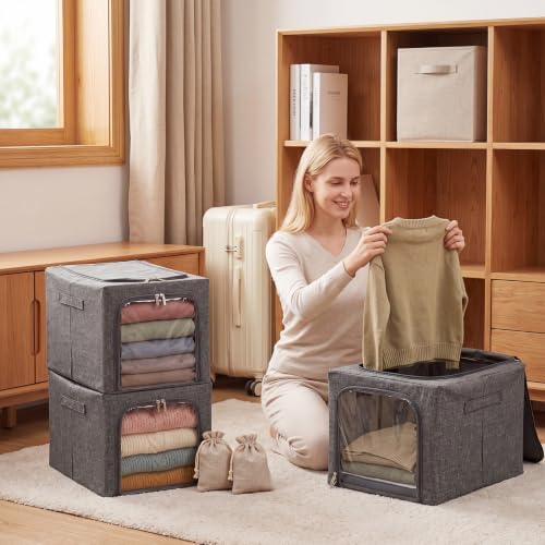 Lewtemi 30L 4 Pack Clothing Storage Bags with Cedar Sachets, Large Sweater Organizer, Breathable Fabric Containers for Clothes, Bedding & Blankets, Closet & Under Bed Storage (Gray,Classic) - Image 7