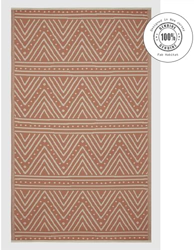 Fab Habitat Chevron Outdoor Rug - Waterproof, Fade Resistant, Crease-Free - Premium Recycled Plastic - Striped - Patio, Porch, Deck, Balcony - Patan - Coral - 5 x 8 ft - Image 3