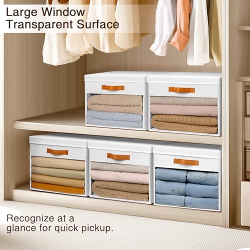 Homsorout Large Storage Bins with Lids - 6 Pack Foldable Decorative Organizers with Clear Windows & Handles, Cube Storage Organizers for Clothes, Blankets, Sweaters, Sheets, White - Image 5