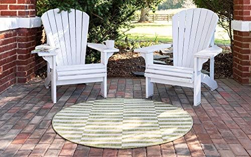 Unique Loom Outdoor Striped Collection Area Rug - Striped (4' 1" Round, Green/Ivory) - Image 4