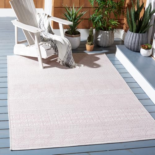 SAFAVIEH Washable Rug Outdoor Courtyard Collection - 4' x 5'7", Ivory & Pink, Non-Shedding & Easy Cleaning, Ideal for Patio, Backyard, Mudroom (CY8196-56212) by Unknown