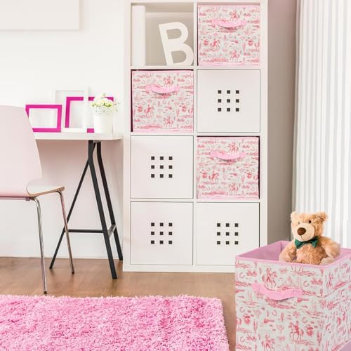 6 Pcs Pink Western Cube Storage Bins 12.5 Inch Cowgirl Storage Basket with Handle, Preppy Girls Organizer Basket, Collapsible Fabric Box for Classroom Bedrooms Office Home Decoration (Pink western) - Image 4