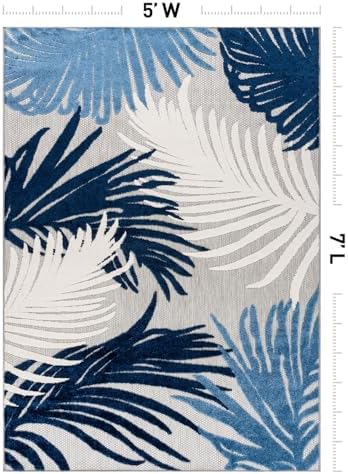 Rugshop Lucca Indoor/Outdoor Contemporary Floral Deck Area Rug Navy 5' x 7' - Image 3
