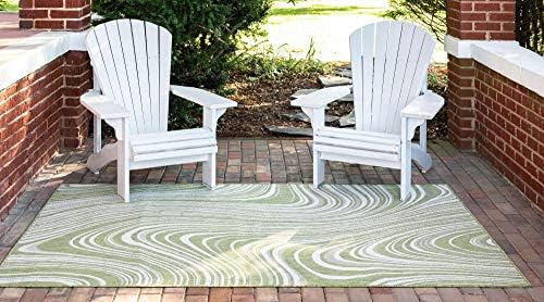 Unique Loom Outdoor Modern Collection Area Rug - Pool (9' x 12' Rectangle, Green/ Ivory) - Image 2