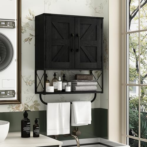 RUSTOWN Farmhouse Medicine Cabinet with 2 Barn Door & Towel Bar Rack - Image 2
