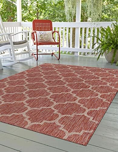 Unique Loom Outdoor Trellis Collection Area Rug (2' x 3' 1" Rectangle, Rust Red/ Ivory) - Image 4