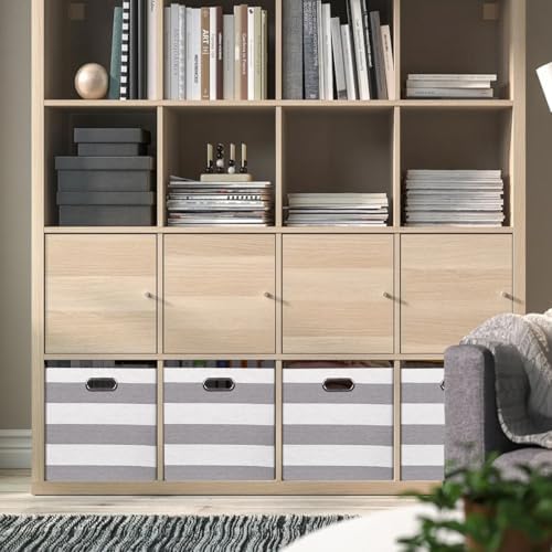 13 x 15 x 13 Inch Stripe Linen Storage Cube for Home Organizing, Pack of 4 - Image 6