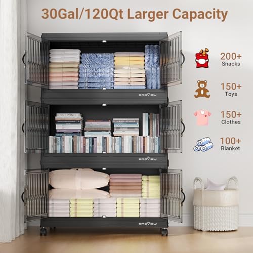 BROVIEW 600Qt Stackable Storage Bins with Lid for Home Dorm, 5Pack Black - Image 7