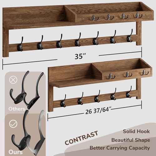 AMBIRD Coat Rack Wall Mount, 35 inch Large Wall Hooks with Shelf, Entryway Shelf with 7 Dual Coat Hooks 4 Key Hooks Mail Organizer, Wooden Coat Hanger and Key Holder Wall Mount - Image 6