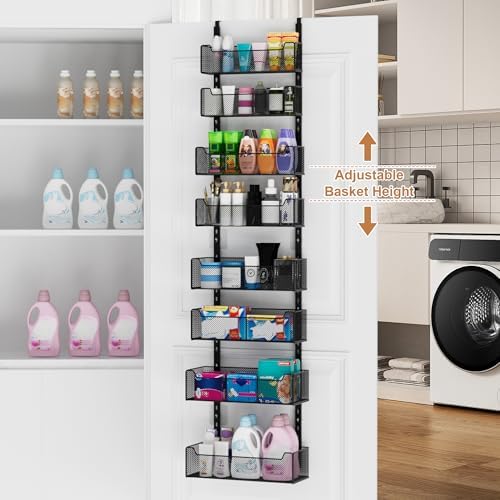 VyGrow Over The Door Organizer, 8-tier Metal Door Organizer Hanging with Adjustable Baskets, Behind The Door Storage for Bedroom Closet Bathroom Pantry Cabinet Kitchen, Black - Image 2