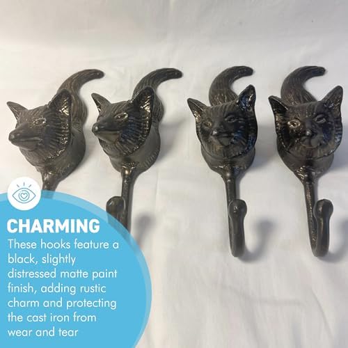 Thorness Set of Four Sturdy Wall Mounted Cast Iron Fox Head Hook Hanger for Hat, Coat, Clothes - Ideal for Kitchen, Bathroom, Bedroom, Office, Black - Image 5