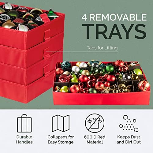 Christmas Ornament Storage Container,Box Stores Up to 96, Adjustable Dividers, Large Organizer Bin to Protect and Store Holiday Décor - Image 2