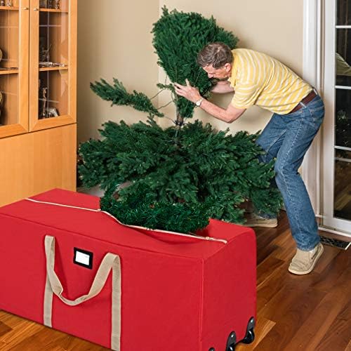 ProPik Rolling Christmas Tree Storage Bag, Fits Up to 9 ft. Xmas Tree, 28"x 16"x 60", Extra Large Heavy Duty Storage Container with Wheels and Handles, 600D Oxford (Red) - Image 2