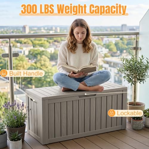 Outdoor Storage Box,140 Gallon Waterproof Resin Deck Box with Support Rod - Image 6