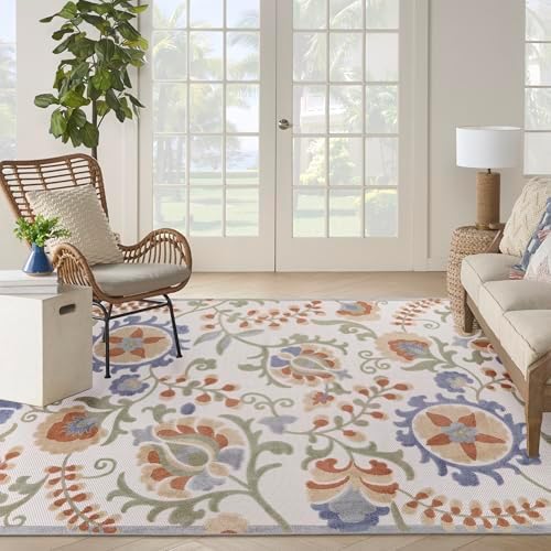 Nourison Home Aloha Ivory Blue 7'10" x 10'6" Area Rug - Easy Clean, Non Shedding, Bed Room, Living Room, Dining Room, Kitchen (8' x 11') - Image 3