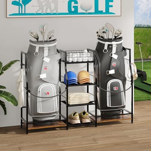 Jsskeeim Golf Bag Storage Organizer for Garage Organization, Golf Bag Stand for Golf Bag Accessories, Spacious Golf Rack for Golf Clubs & Golf Essentials, Ideal Golf Gifts for Men (Fits 2 Golf Bags) - Image 4