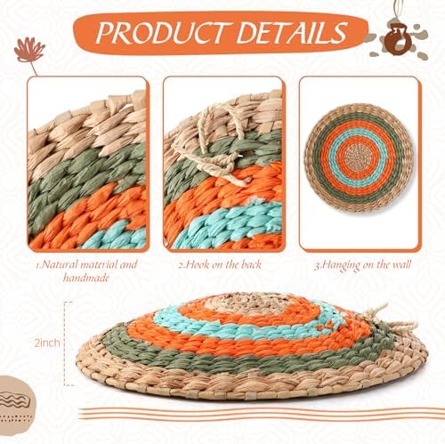 Anglechic 15 Pcs Boho Wall Basket Decor Woven Rattan Seagrass Wall Decor Hanging Rustic Farmhouse Western Art Decoration for Nursery Living Room Bedroom Home Kitchen(Orange Style) - Image 5