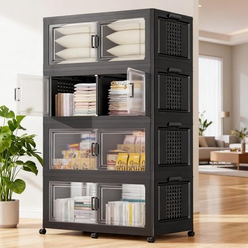 BROVIEW 800 Qt Stackable Storage Bins Foldable Cabinet, V40 Black 4-Pack by BROVIEW-EnjoytheArtofLife