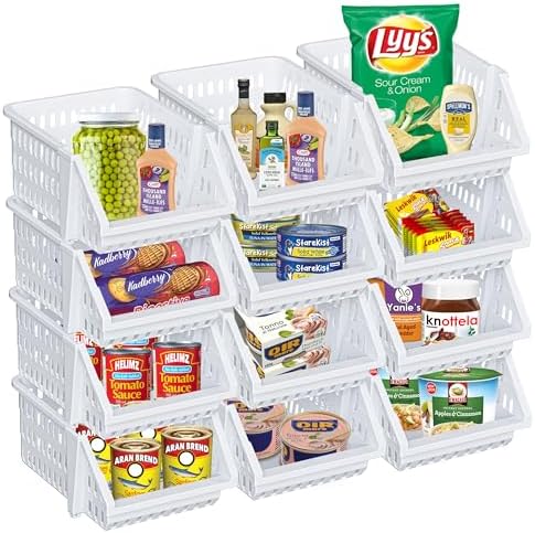 Small Stackable Storage Bins Open Front for Pantry Storage, 12 Pack - White by Skywin