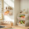 3-Pack Stackable Wire Basket with Wood Lid - Wall Mounted Fruit & Vegetable Bowl for Kitchen, Potato & Onion Storage by Litwaro