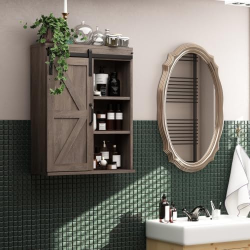 RUSTOWN Farmhouse Bathroom Wall Cabinet with Sliding Barn Door - Image 2