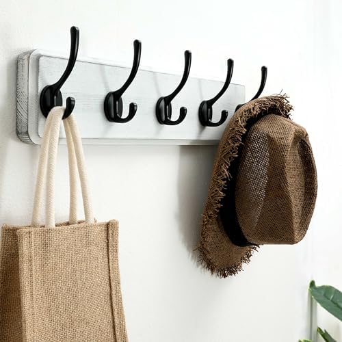 SKOLOO Rustic Coat Rack Wall Mount, 5 Hooks, 17 Inch, Solid Wood, White - Image 3