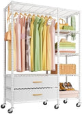 Ulif F3R Heavy Duty Clothes Rack（With Lockable Wheels）Freestanding Clothing Racks for Hanging Clothes，Adjustable Closet Organizer System，Portable Garment Rack 40"W x 15"D x 74"H，Max Load 700LBS，White by Ulif