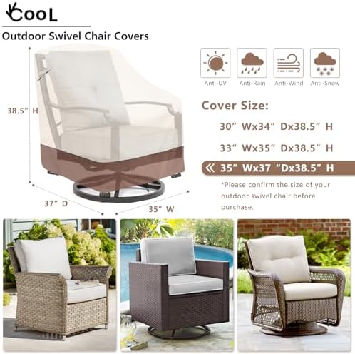 Okcool Patio Chair Covers,Heavy Duty 600D Outdoor Furniture Covers Fits up to 35"W x 37"D x 38.5"H inches -2 Pack,Beige & Brown - Image 2