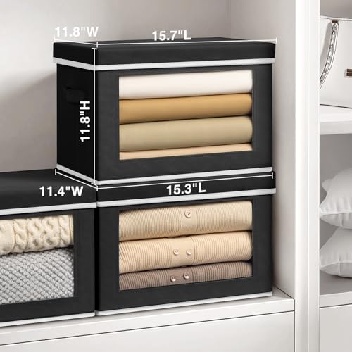 Homsorout Stackable Storage Bins with Lids - Large Decorative Basket with Lids, Fabric Foldable Closet Organizer Bins, Shelf Organizer for Living Room, Dorm, 5 Pack, Black - Image 6