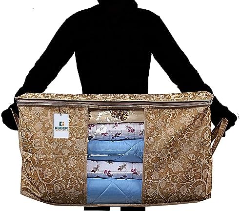 Kuber Industries Foldable Underbed Storage Bag|Organizer For Clothes Large|Non-Woven Comforter, Blanket Cover|Metalic Print & Side Handle|Pack of 6 (Brown) - Image 5