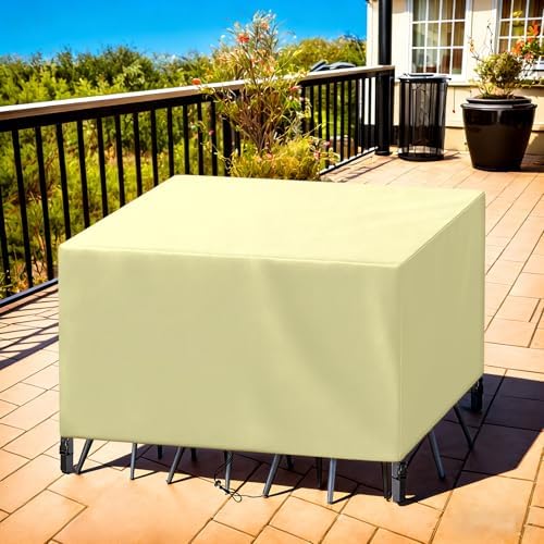 Patio Furniture Cover Rectangle 108"(L) x 56"(W) x 34"(H), Custom Heavy Duty 420D Waterproof Outdoor Cover with Drawstring & Buckles for Table Chair Garden, Cream - Image 7