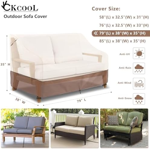 Okcool 3-Seater Outdoor Couch and Patio Furniture Cover,Outdoor Sofa Cover Heavy Duty Fits up to 79W x 38D x 35H inches Beige&Brown ﻿ - Image 2