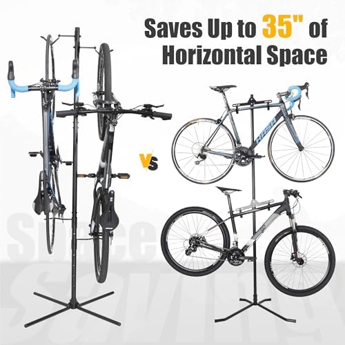 CyclingDeal Bike Vertical Freestanding Hanger Parking Rack - Fully Adjustable Gravity Storage Floor Stand - Safe & Secure for Hanging MTB Road Bicycles in Garage or Home - 2 Bikes Vertical - Image 6