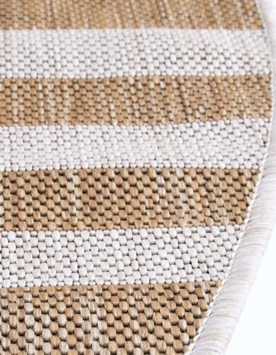 Unique Loom Outdoor Striped Collection Area Rug - Striped (7' 10" Round Taupe/Ivory) - Image 6