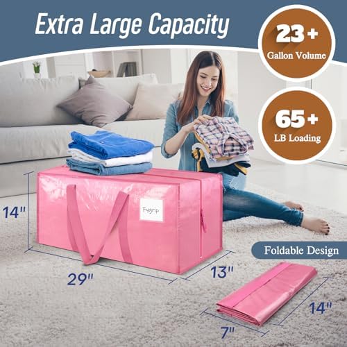 12 Pack Extra Heavy Duty Large Moving Bags with Strong Zipper, Pink - Image 3