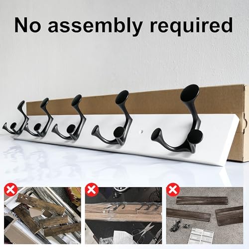 SKOLOO 30-Inch White Wood Coat Rack Wall Mount with 5 Triple Hooks - Ideal for Family Entrances, Classrooms, and Pet Supplies Storage - Perfect Coat Hooks for Wall, Pack of 2 - Image 5