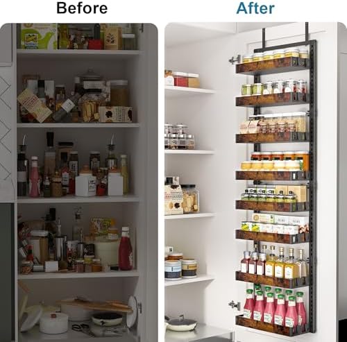BUKFEN 8-Tier Over the Door Pantry Organizer, Adjustable Wooden Basket - Image 3