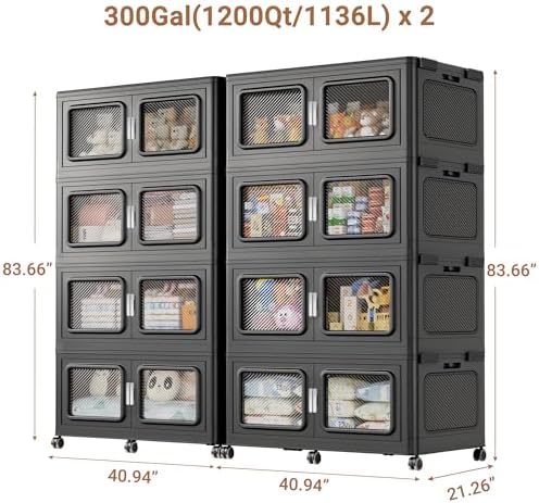 BROVIEW 600Gal Storage Bins, 2400Qt Extra Large Stackable Storage Box with Lids & Wheels - Heavy Duty Collapsible Plastic Cabinets, Open Front Door for Sundries in Home & Office, Black 8 Pack - Image 2