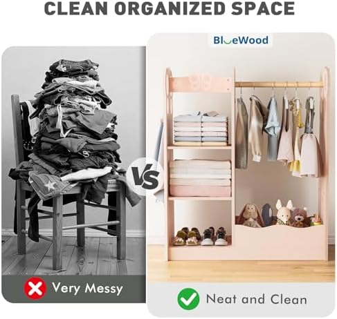 BlueWood Dress Up Storage Kids Wardrobe with Mirror, Toddler Costume Closet - Image 4