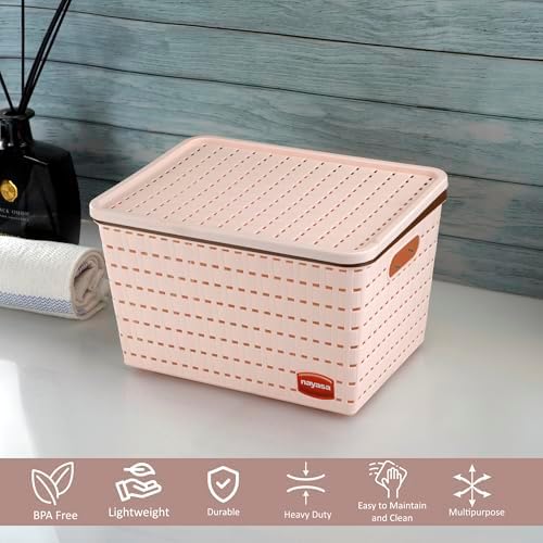 Nayasa Gloria 2 Piece Plastic Basket, 1 Big, 1 Medium, Peach, Square - Image 4