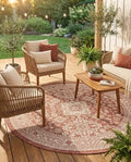 Rugs.com - Outdoor Aztec Rug – 8 Ft Round Rust Red Indoor/Outdoor Rug – Perfect for Patios, Decks, and Porches by Rugscom