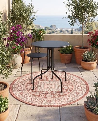 Rugs.com - Outdoor Aztec Rug – 3 Ft Round Rust Red Easy-Clean Indoor/Outdoor Rug – Weather Resistant for Patios, Decks, and Porches - Image 5