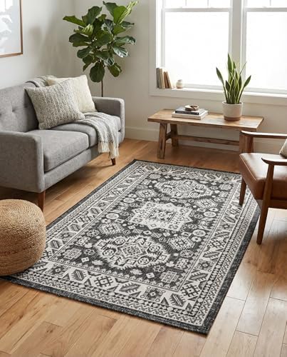 Rugs.com - Outdoor Aztec Rug – 3' 1 x 5' 3 Charcoal Gray Indoor/Outdoor Rug – Stain-Resistant for Patios, Decks, and Porches by Rugscom